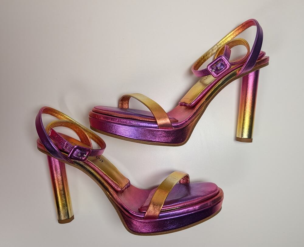 Tamara Mellon Metallic Gradient Ankle Strap Sandals Heels 39.5
